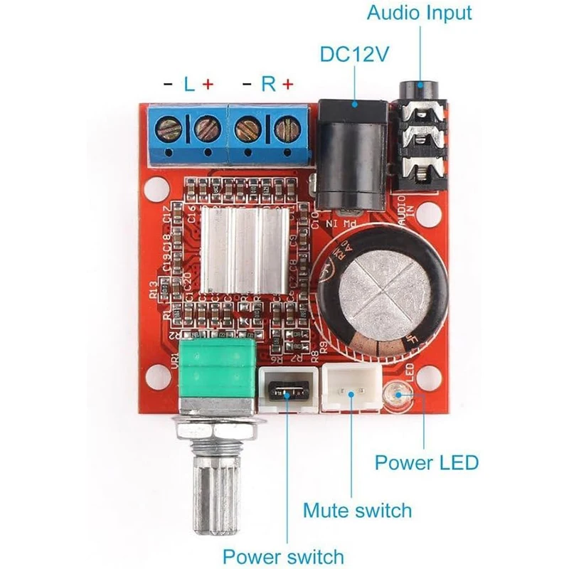 PAM8610 Mini Stereo AMP Audio Amplify Board Digital Portable Ampli Module 10W+10W Dual Channel Amplifier Class-D 12V DC