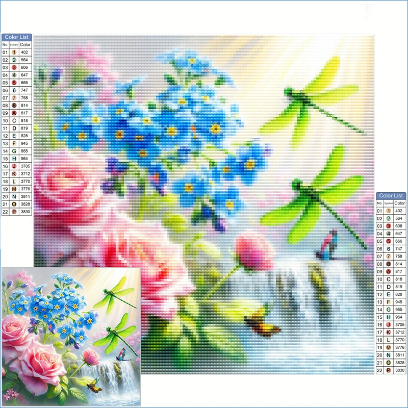 

Diamond Painting Kits Mountain And Waterfall Landscape Diamond Embroidery Pink And Blue Flowers Diamond Pictures Crafts Adults