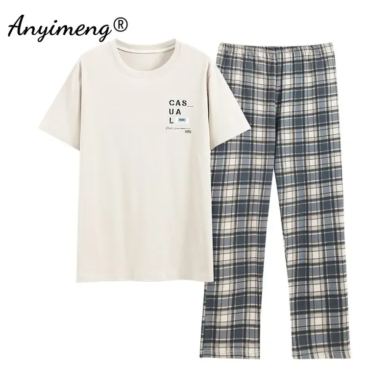 Big Size Man Pajamas Set Summer Cotton Casual Sleepwear for Boy Minimalist L-5XL Pijamas Men Leisure Loungewear Fashion Homsuit