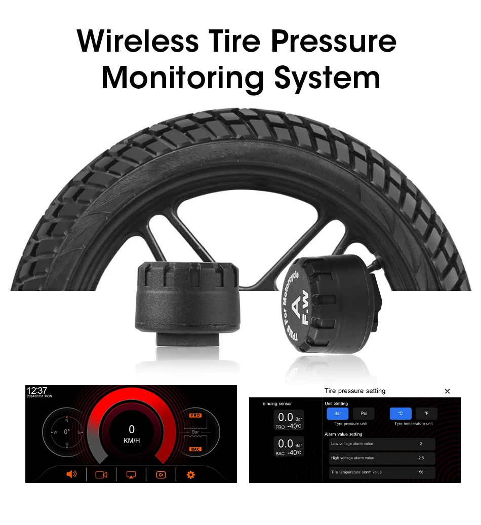 Srnubi Wireless CarPlay Moto Android Auto 5.0 "لوحة قيادة رقمية محمولة للدراجات النارية نظام تحديد المواقع والملاحة شاشة عرض TPMS