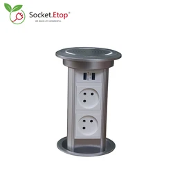 Israeli Plug Desktop Motorized Lifting Pop UP Socket Kitchen Worktop Hidden With 2 Power Outlets Dual USB Charging Ports