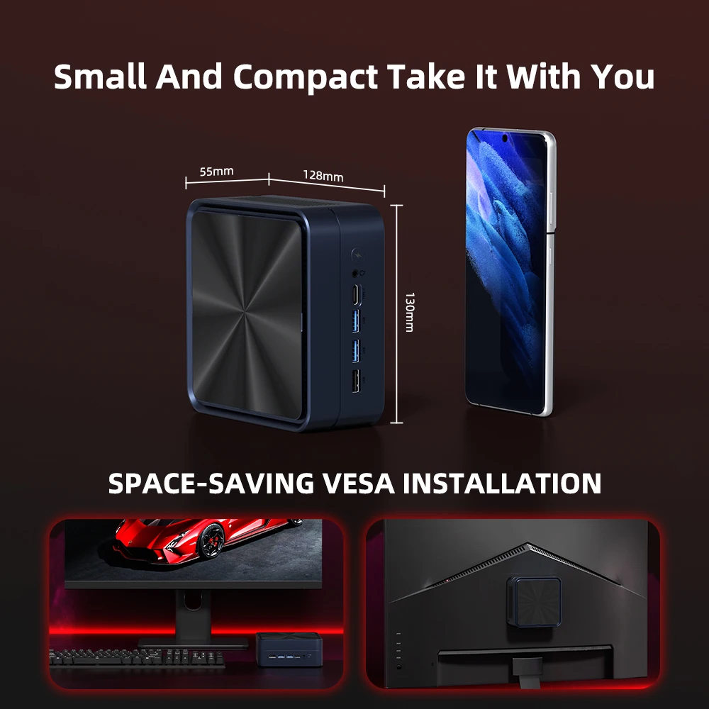 미니 PC AMD 라이젠 7 7735HS 7840HS 8745HS 2* DDR5 32GB NVMe 듀얼 LAN 2.5G 2* HDMI DP WiFi6 BT5.2 4K 4 디스플레이 AI PC 게이밍 썸네일 4