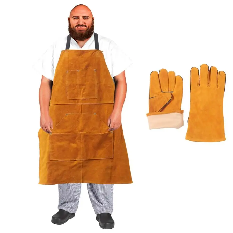 

Big and Tall Plus Size Work Apron Flame Resistant Leather Welding Apron, Wood and Workshop Canvas. Butcher Rubber.