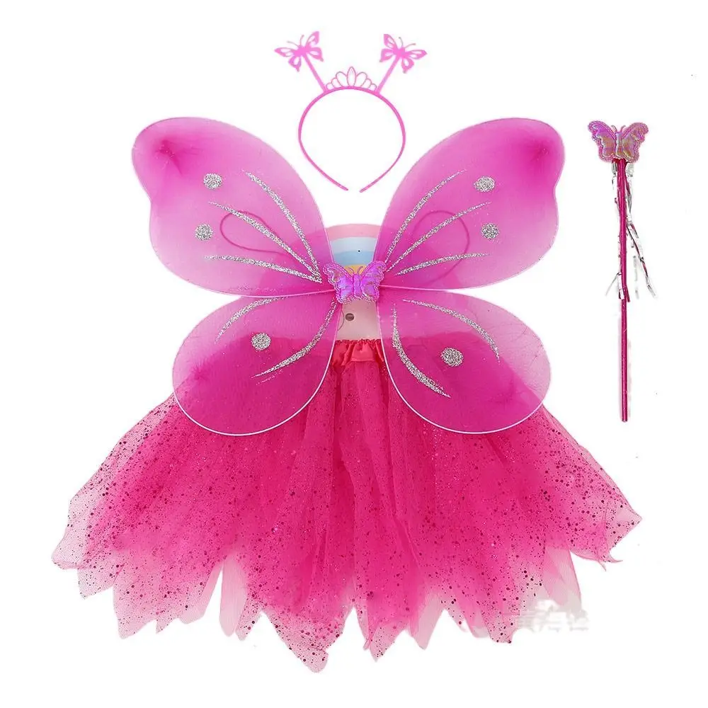 4Pcs/Set Cute Dressing Up Kids Butterfly Headband Wings Party Props Tutu Skirt Princess Costume Sets Fairy Wing Girls