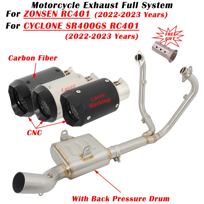 

For CYCLONE SR400GS For ZONSEN RC401 2022 2023 Motorcycle Exhaust Escape Full System Modified Muffler Back Pressure Front Link