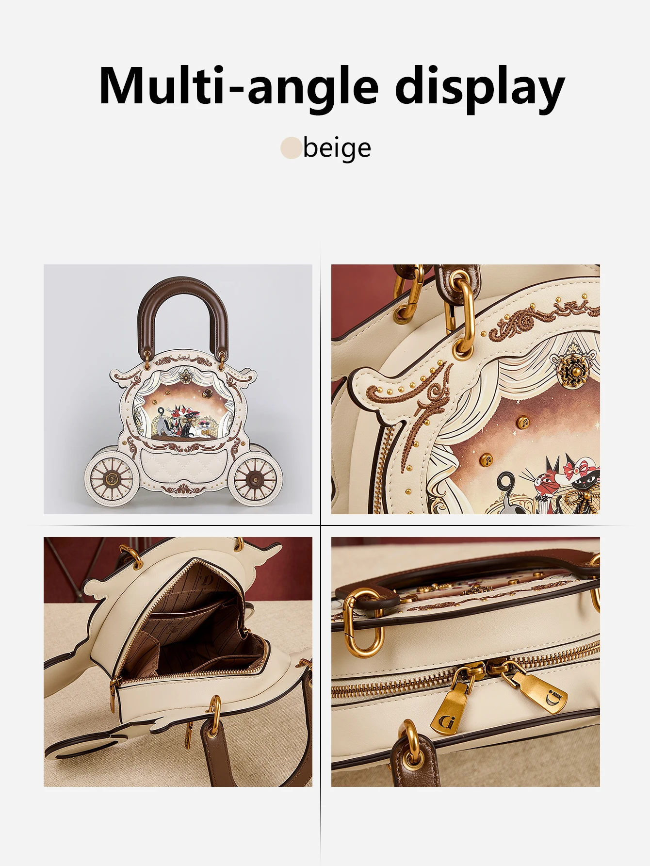 Modische neue 2026 Damen-Handtasche in spezieller Form, Retro-Kutschen-Handtasche, Nischenartikel, einzigartige Tasche mit Katzenmuster, Persönlichkeit, süß und charmant – Detail 9