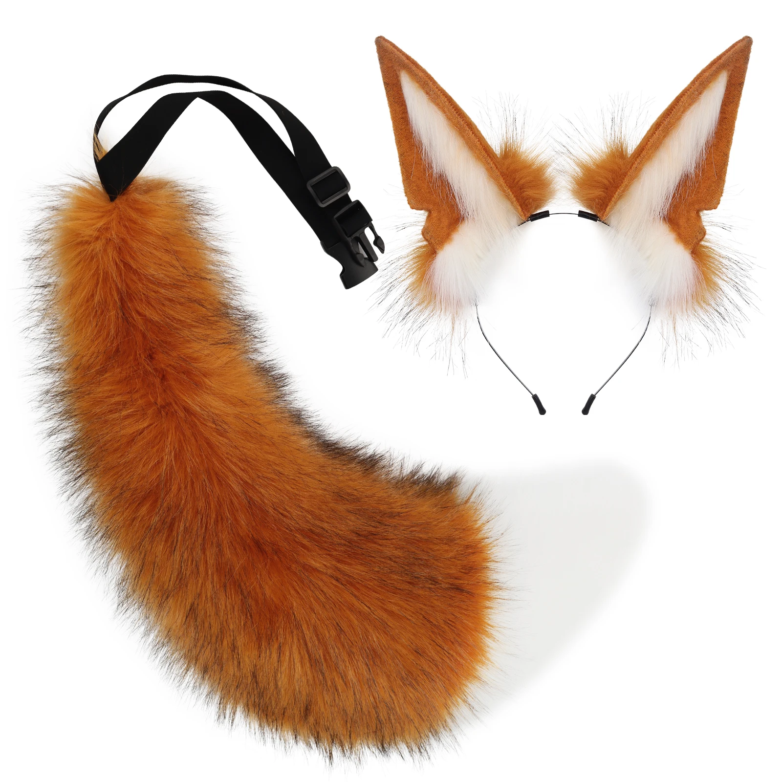 2-teiliges Plüsch-Kunstfell, Fuchsohren, Stirnband, Wolfsschwanz, Fursuit, Kostümzubehör – Detail 3