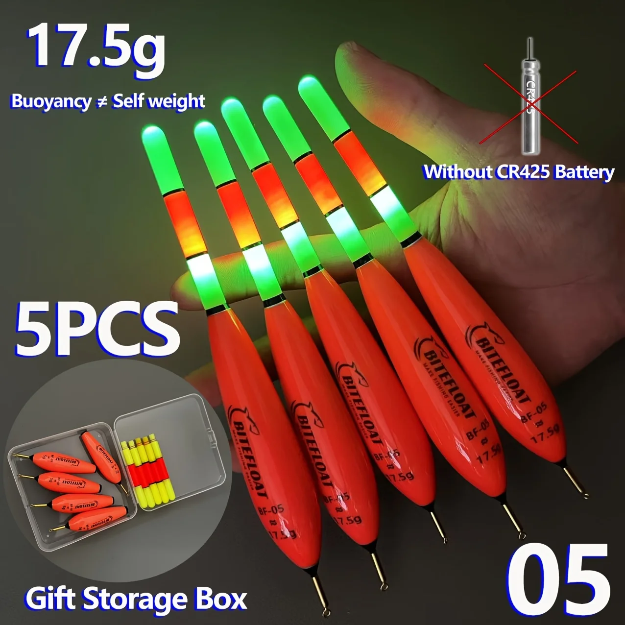5-teiliges elektronisches Nachtlicht-Set für Angler (ohne Batterie) mit Aufbewahrungsbox, doppelt nutzbar für Weitwürfe und europäischen Karpfenangeln