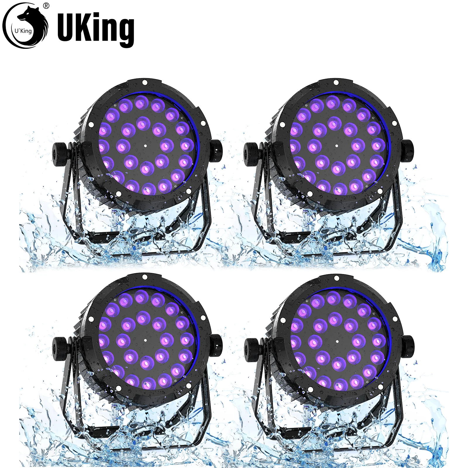 U'King 4Pcs 150W Waterproof Par Light 24X10W RGBWA+UV LED Flat Par Light Stage Light DMX Uplight For Disco Dance Hall Party Bar