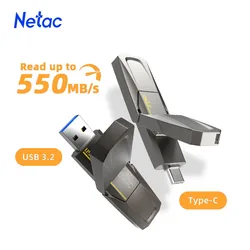 Netac USB 3.2 Pen Drive Solid State 128GB 256GB 512GB 1TB 550MB/s Type C USB Flash Drive Free Shipping Pendrive for Laptop Phone