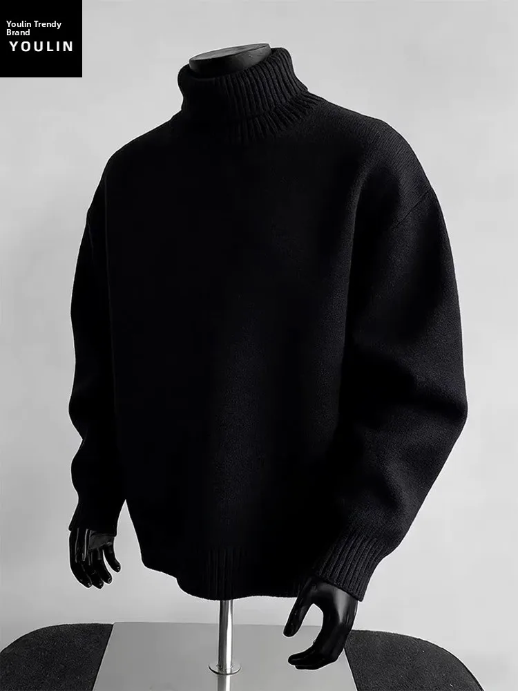 

Мужской черный свитер с высоким воротником на флисовой подкладке, толстый зимний базовый слой, верхняя одежда Cleanfit, повседневный свободный крой, длинный рукав