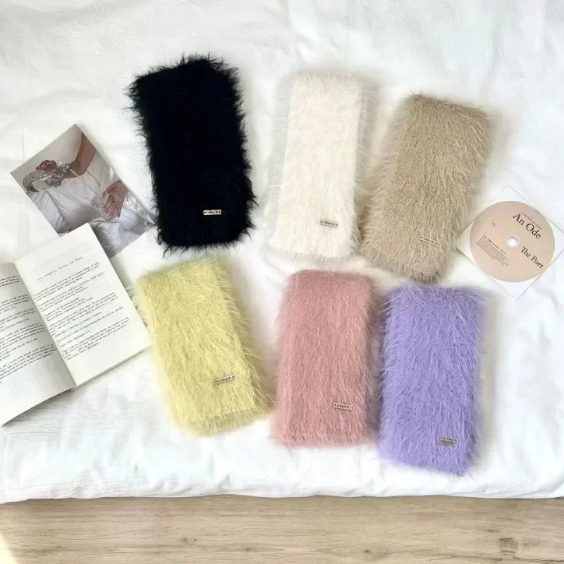 Korean Winter Designer Runway Thin Scarf Fashionable Plush Long Scarf Women\'s Imitation Mink Fur Y2K Girl Scarf for Warm