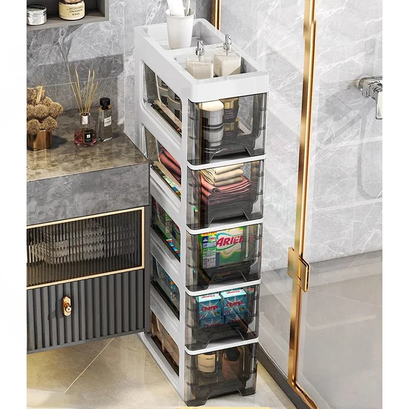 Light Luxury Plastic Cabinets for Kitchen Transparent Thickened with Slits Modern Simple Design Storage for Bathroom