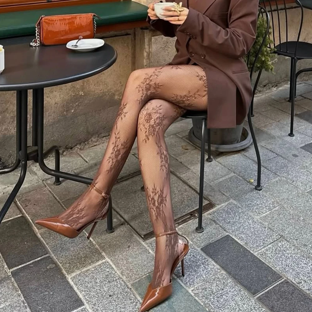 Talenza Women's Sexy Pantyhose Fashion Hollow Lace Floral Stockings Fishing Net Stockings Spring Party Club Y2k Female Tights
