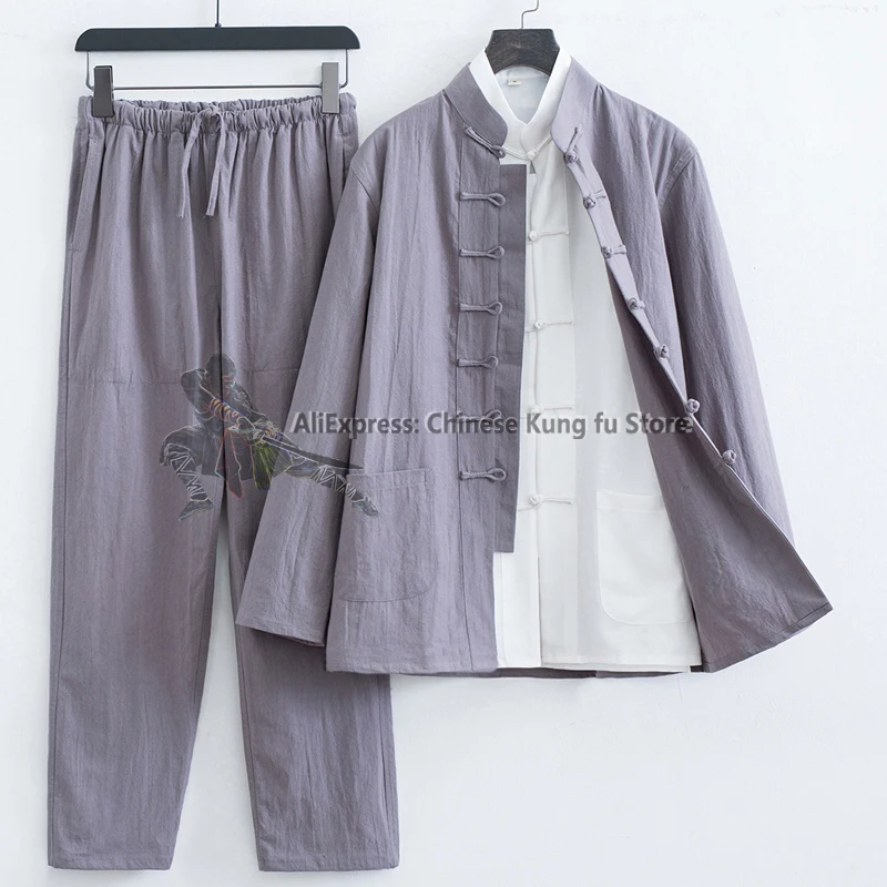 3 pezzi in cotone e lino Kung fu Wing Chun Suit Tai Chi Uniforme Arti marziali Wushu Giacca e pantaloni Abiti Tang