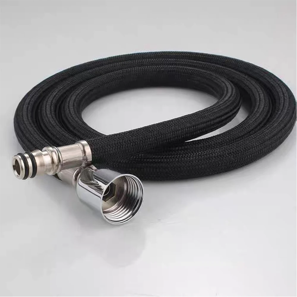 Universal G1/2  360° Flexible Kitchen Faucet Pull Out Hose M10/M15 Nylon Braided Hose150cm Black Plumbing Spinning Tube