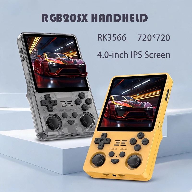 جهاز ألعاب محمول RGB20SX بشاشة 4.0 بوصة بدقة 720*720، معالج RK3566، نظام تشغيل لينكس مفتوح المصدر، بطارية عالية السعة 5000 مللي أمبير