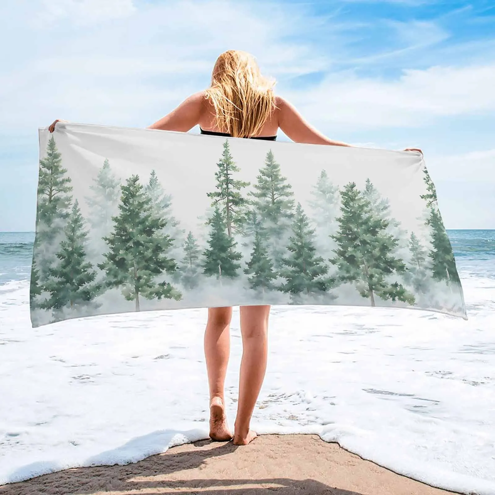 

Акварельное лесное дерево банное полотенце для ванной комнаты из микрофибры для душа на открытом воздухе, для путешествий, плавания, быстросохнущее пляжное полотенце