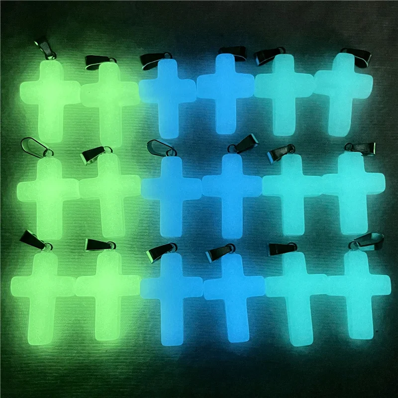 Natural Gem Stone Quartz Crystal Noctilucent Stone Fluorescence Cross Pendants For DIY Jewelry Making Necklace Accessories 12PCS