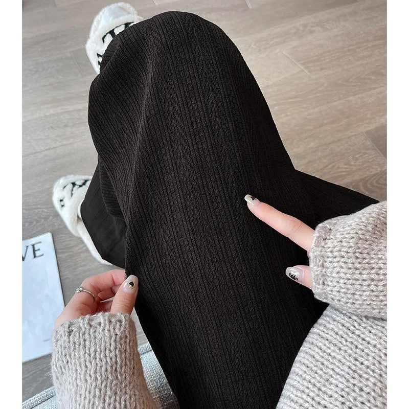 Pantalon Chenille à Jambes Larges pour Femme, Taille Haute, Amincissant, Décontracté, avec Droite, Nouvelle Collection Automne et Hiver 2024