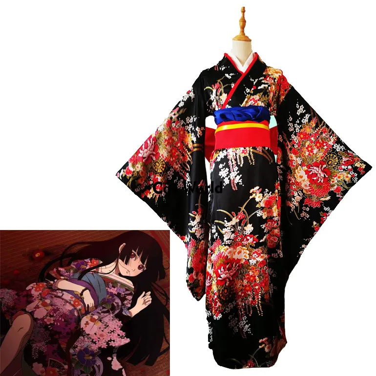 S-5XL Japanese Jigoku Shoujo Enma Ai Kimono Yukata Outfits Anime Cosplay Costumes