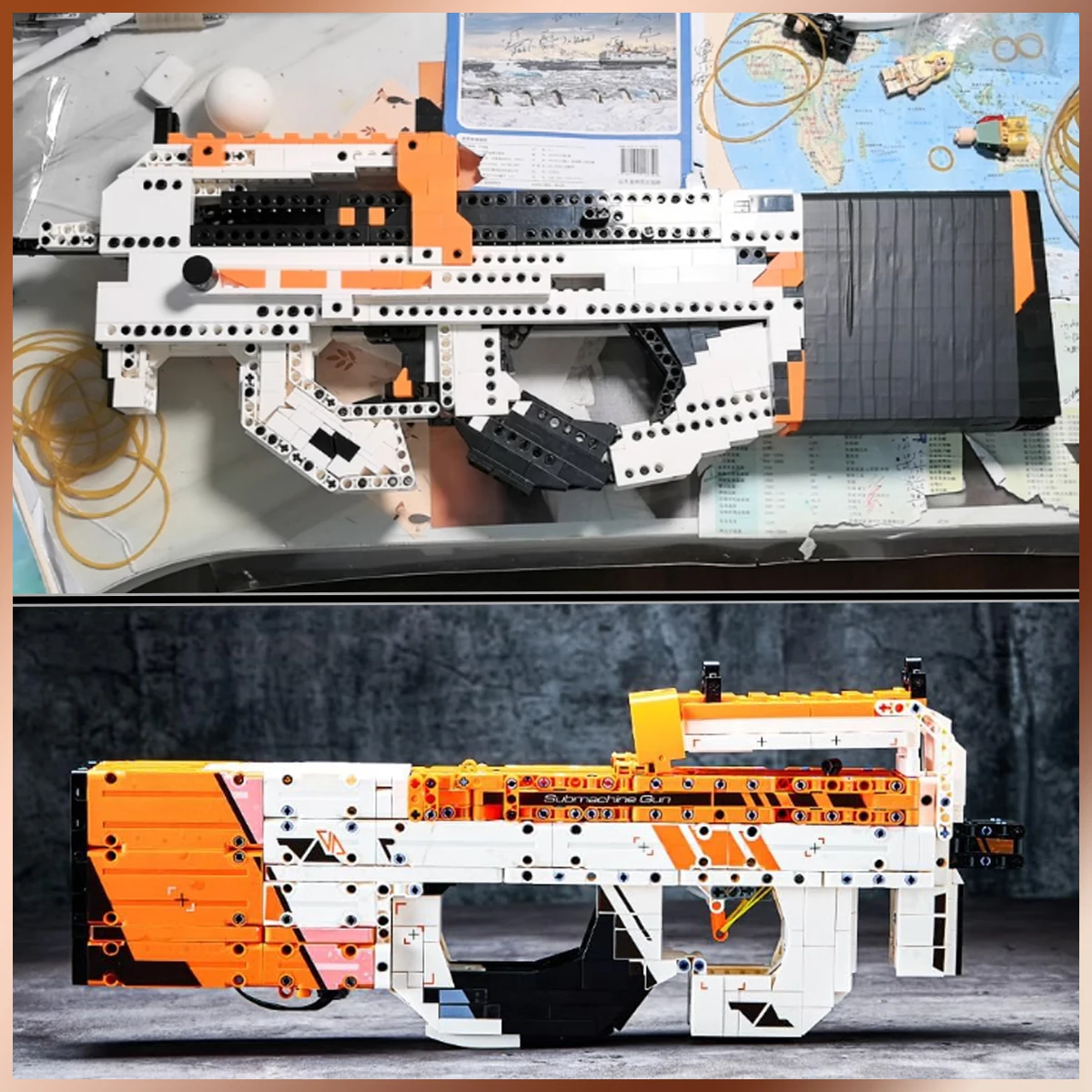 Simulated Shooting P90 Tactical Toy Model 1100+ PCS Manually Loaded Building P90 Toy Display Model for Educational brain toys