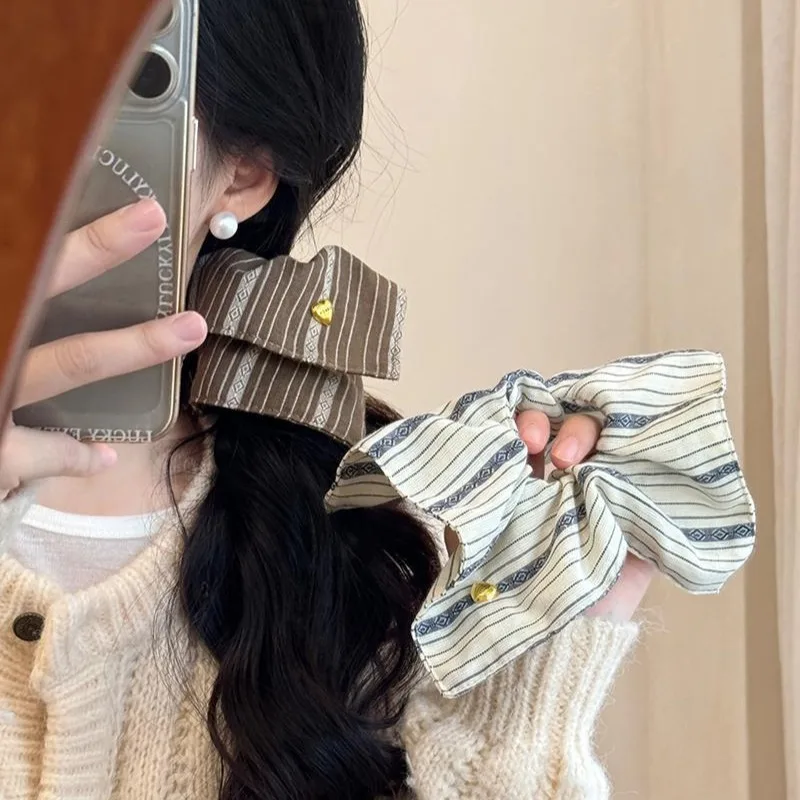 Korean striped square scarf hair band hair rope fabric large intestine ring versatile girl feeling low ponytail rubber band