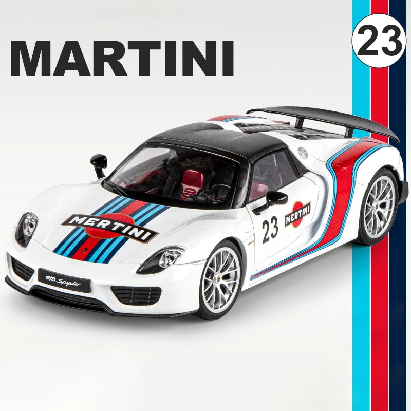 1:18 918 Spyder Martini Supercar Legering Diecasts En Speelgoedvoertuigen Metalen Speelgoedauto Model Geluid En Lichtcollectie Kids Speelgoed