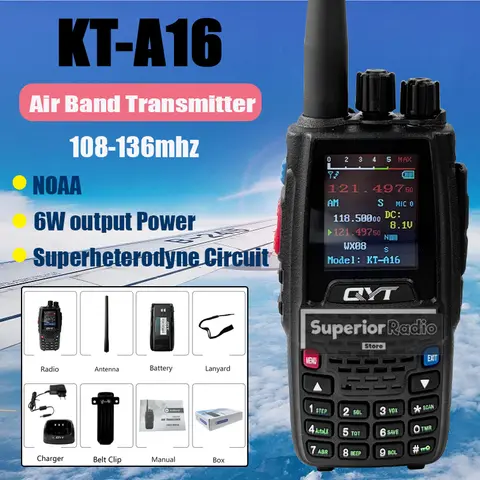 QYT KT-A16 워키 토키 에어 밴드 송신기 VHF 108-136MHz 6W NOAA 슈퍼헤테로다인 회로 장거리 항공 휴대용 라디오