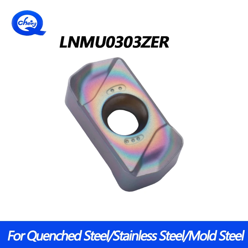 

10 шт./кор. LNMU03003ZER многоцветные фрезерные вставки с высокой подачей с PVD-покрытием из титанового сплава, обработка нержавеющей стали, закаленная сталь