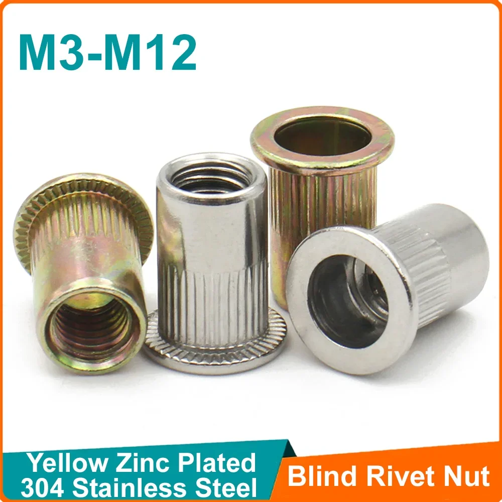 2-30pcs M3 M4 M5 M6 M8 M10 M12 304 Stainless Steel Rivnut Zinc Plated Threaded Inserts for Housings Panels Blind Rivet Nut