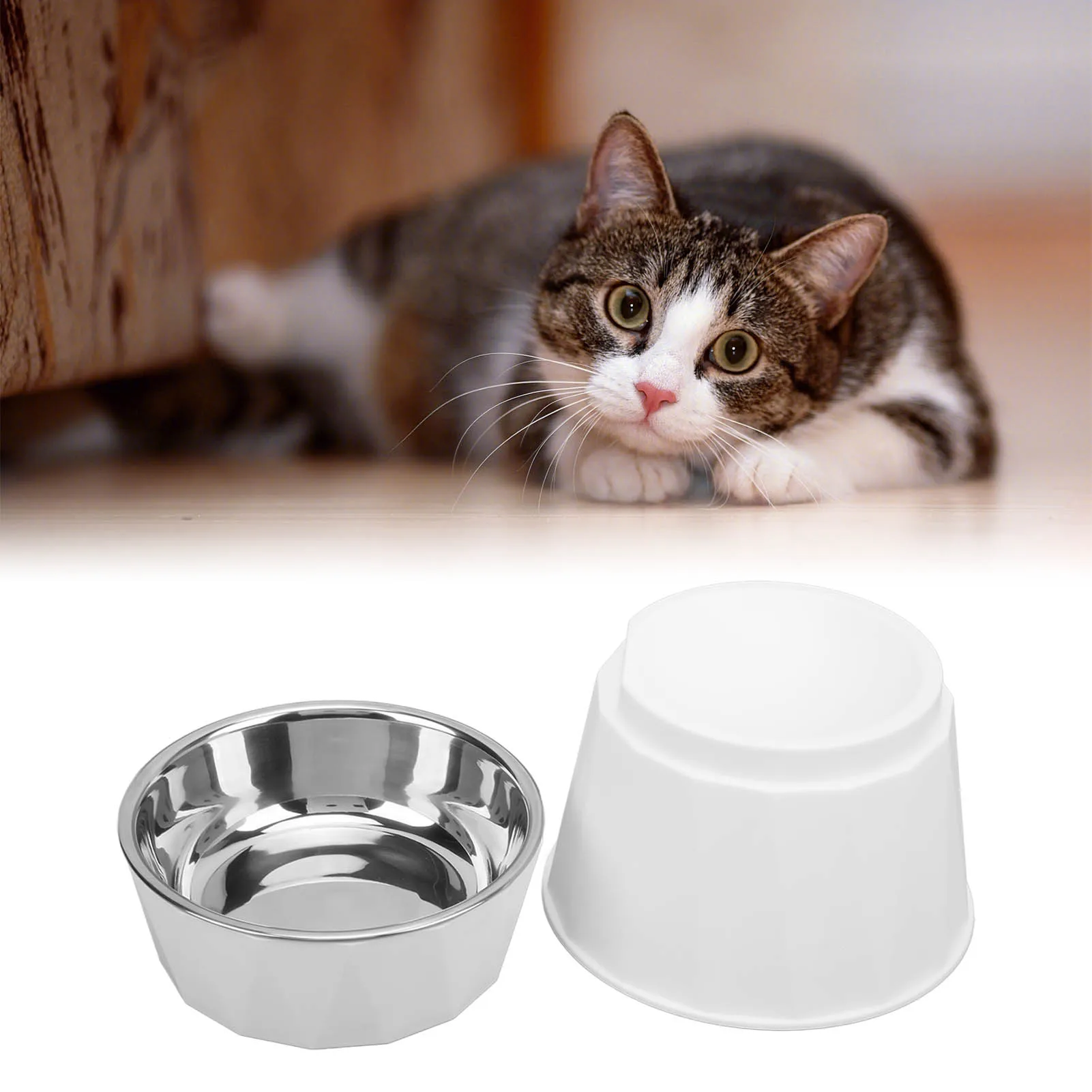 Cat Stainless Steel Bowl High Foot Dog Bowl Neck Protector Cat Food Water Bowl Anti-Overturning Bowl Pet Feeder Bowl