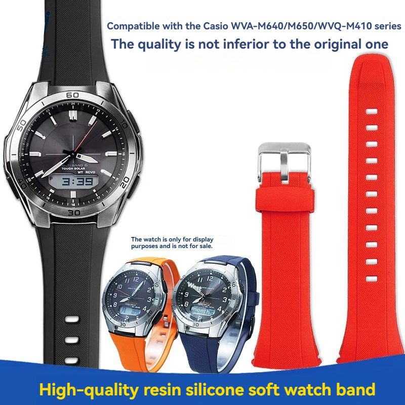 

Высококачественный силиконовый ремешок для часов из полимерной смолы, замена для Casio WVA-M650, WVA-M640, WVQ-M410, аксессуары для мужских часов