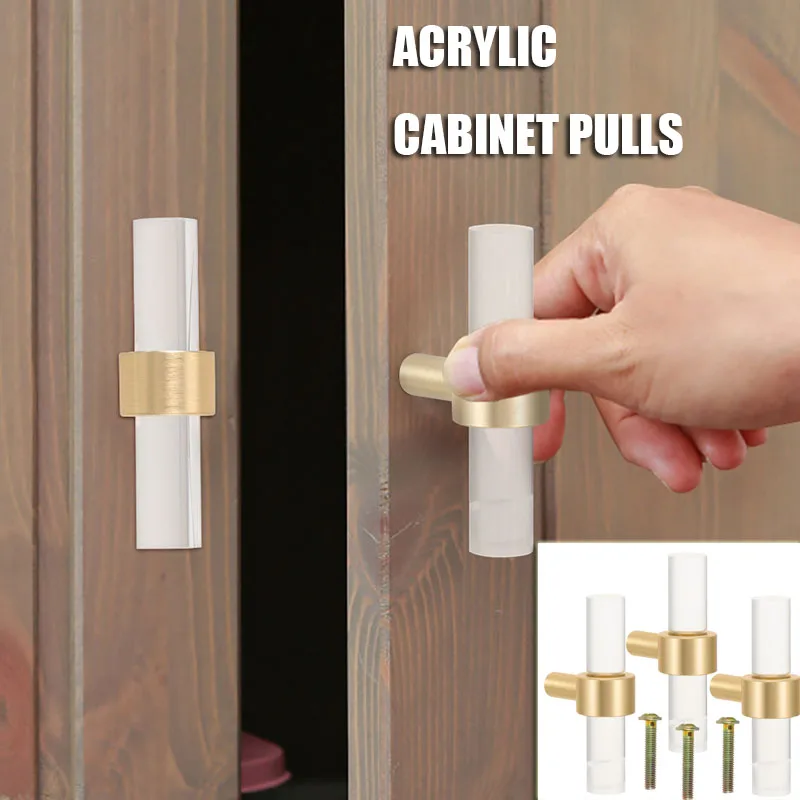 

3 Pcs Acrylic Door Handle Kitchen Cabinets Pull Single Hole Handles Dressing Table Drawer Modern Knobs Stainless Steel Cupboard