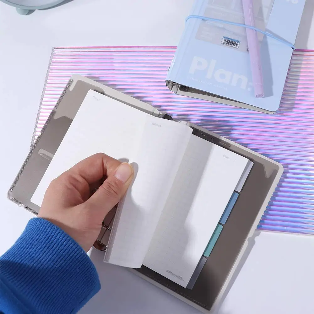 Practical 44 Sheets Mini Pocket Notebook 6 Ring Loose Leaf Mini Portable Handbook Waterproof Cover White Blue Diary Book Student