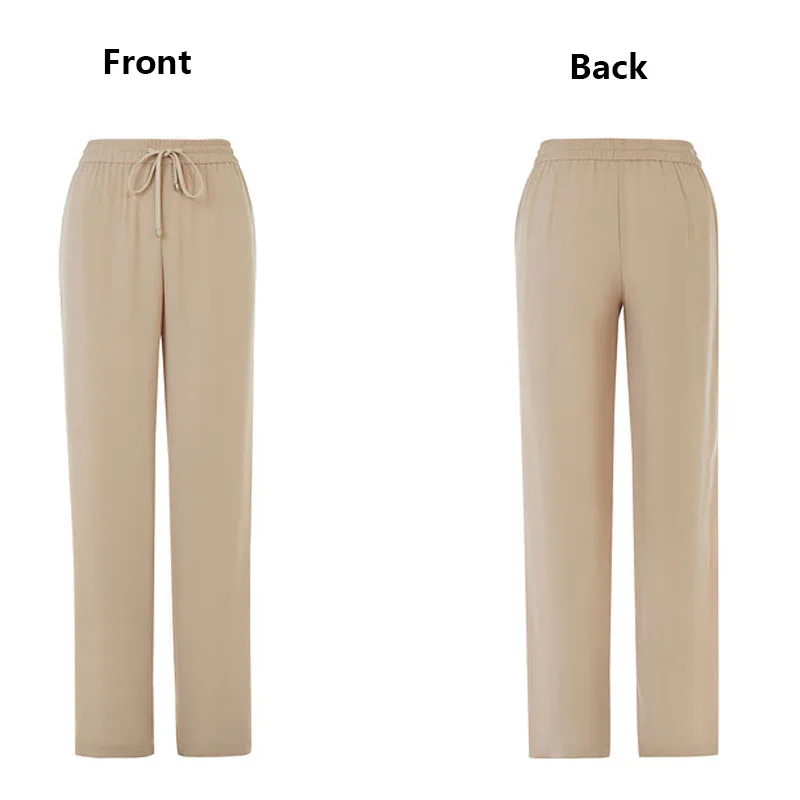 Light Luxury Satin Triacetate Women's Straight Leg Pants Khaki Lace-up Pants Outdoor Business Casual Jogging Breathable and Cool