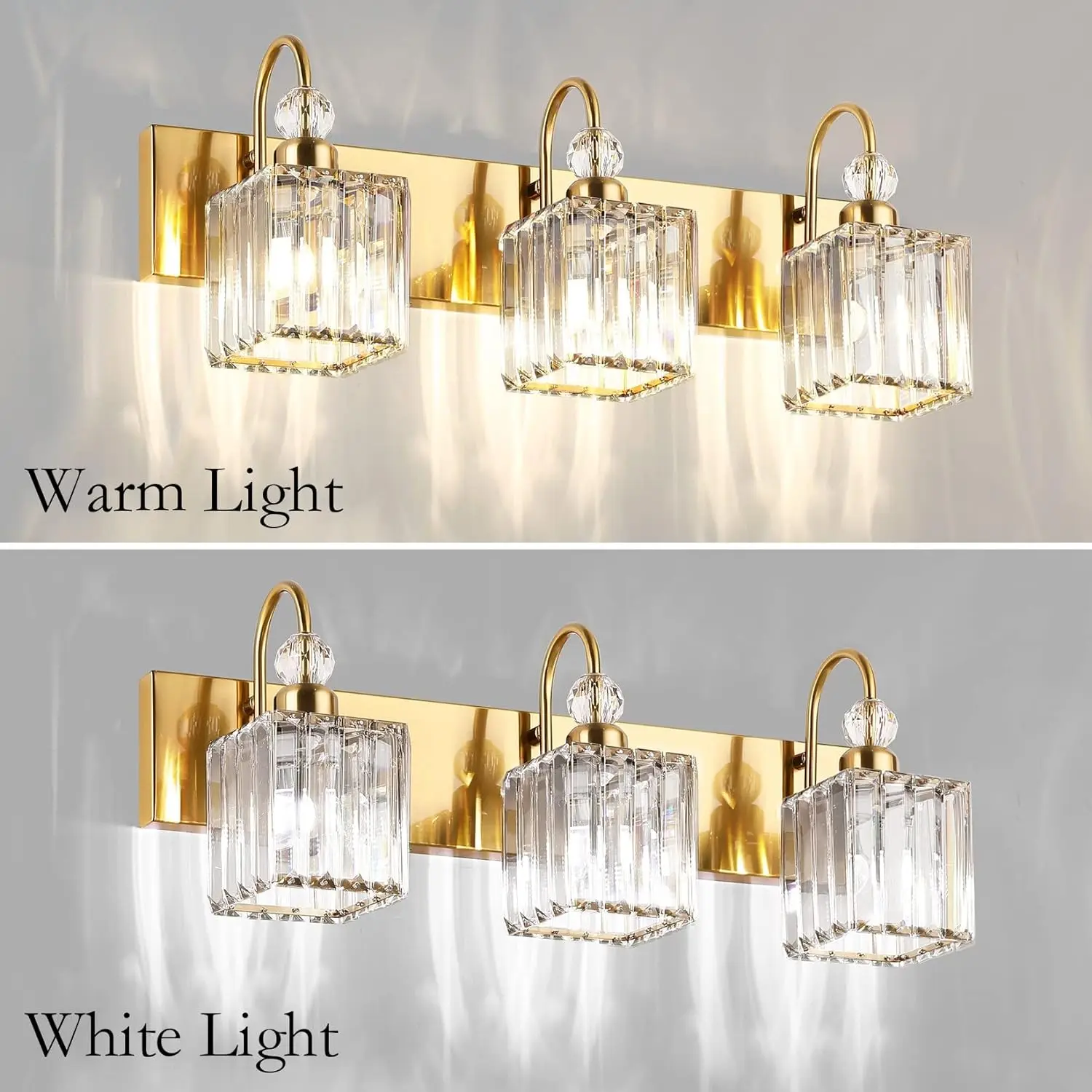 Lumières de vanité en cristal d'or for3-Lights sur les appareils d'éclairage HOWall en cristal modernes de miroir