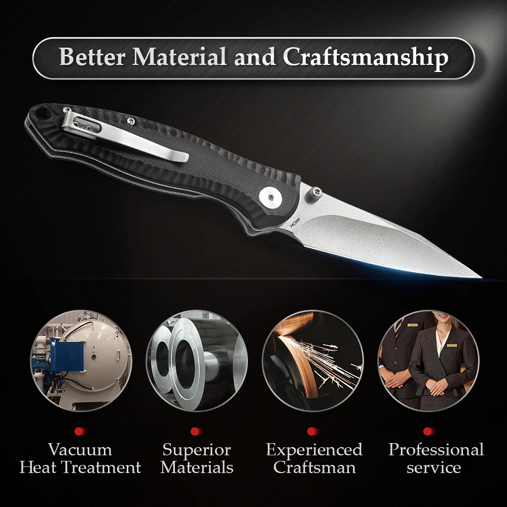 TRIVISA Pocket Knife for Men，Flipper Folding EDC Knives with Clip，3“ Camping 14C28N Stonewash Blade and G10 Hanlde Tools