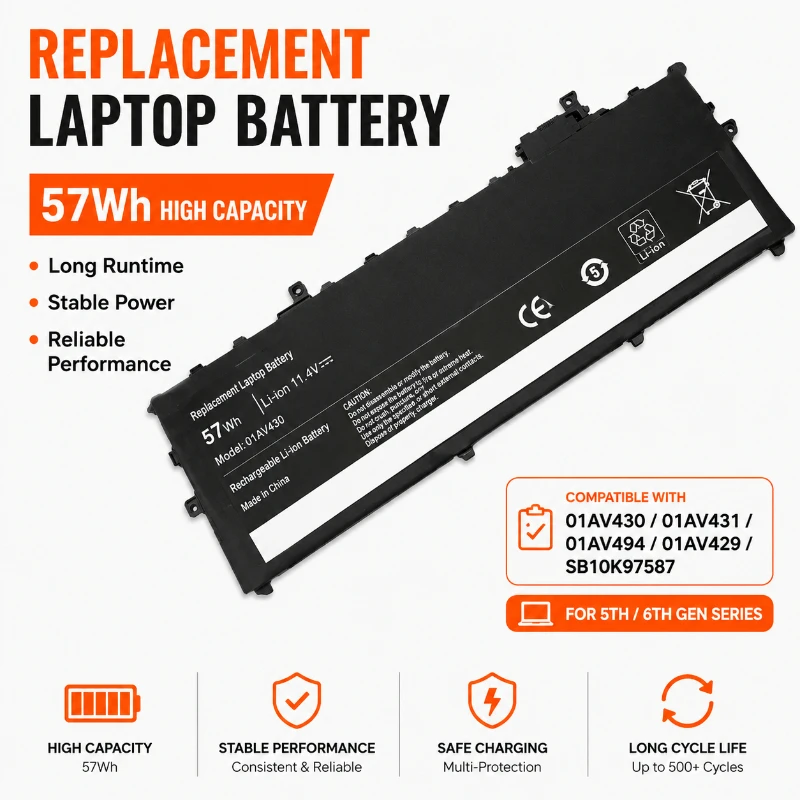 01AV430 01AV431 01AV494 01AV429 SB10K97587 11.52V 57Wh Li-ion Replacement Battery for X1 Carbon 5th 6th Pro Laptop Battery Pack