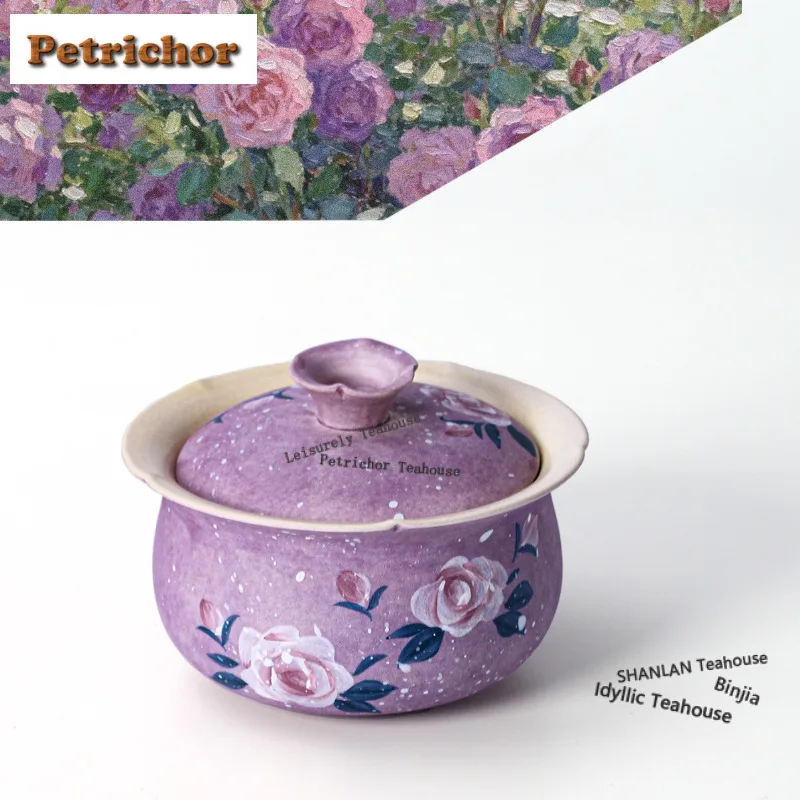 

150ml Powder Yin Hand-painted Rose Gaiwan Handmade Tea Tureen Tea Bowl With Lid Kit Tea Maker Cover Bowl Cafes Ornaments Craft