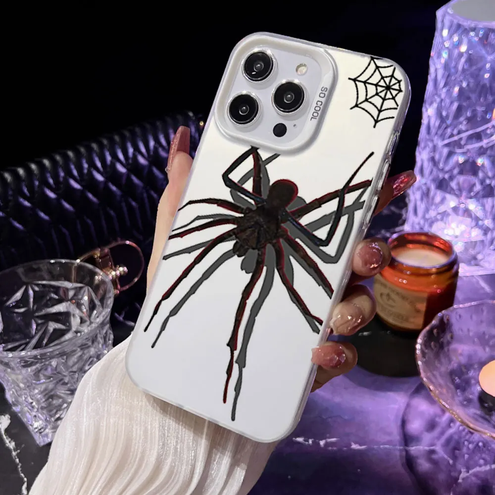 Scary Spider Phone Case for iPhone 12 11 13 14 16 15 Pro Max Plus Laser Cover