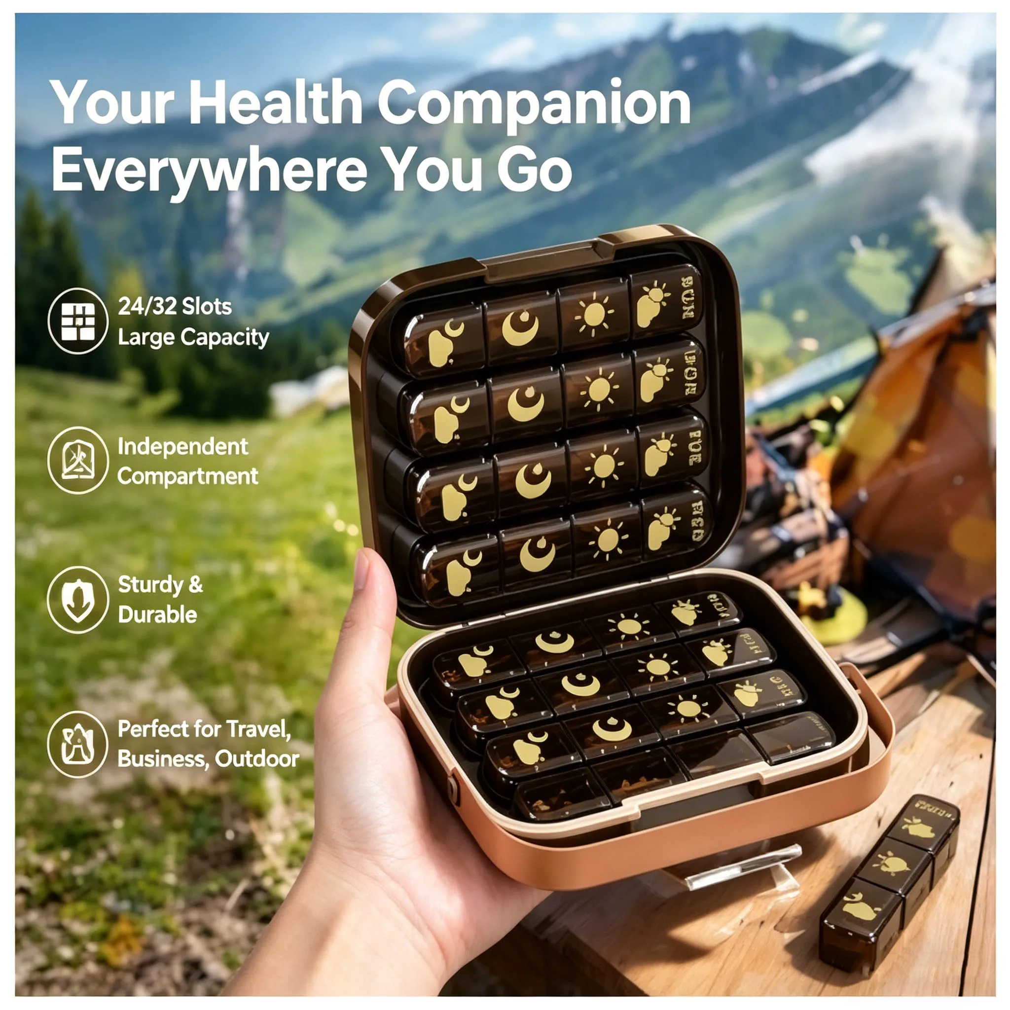 

24 Slot and 32 Slot Medicine Boxes Moisture-Proof Pill Box Set with Removable Cases BPA-Free Portable Medication Container