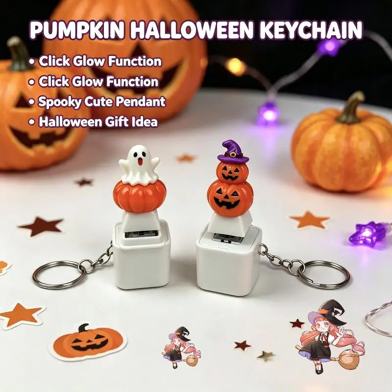 Halloween Süße Hexen-Puppe Schlüsselanhänger Leuchtender LED-Anhänger Tragbarer Taschenanhänger für Themenparty-Geschenk Handtaschen-Accessoire – Detail 3
