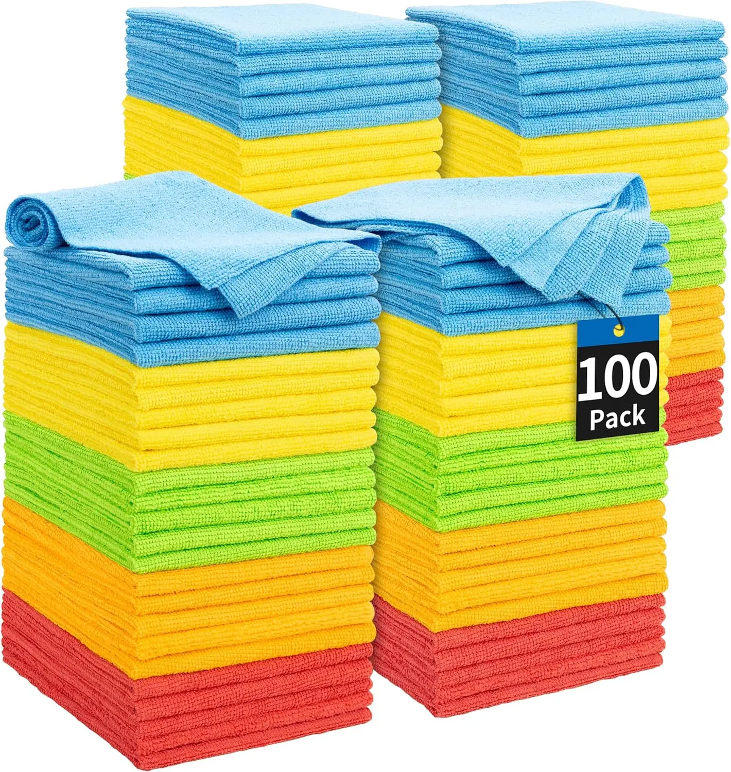 100-Pack Microfiber Cleaning Cloths, 11.5"x11.5" Lint-Free Towels for Cars, Home, Kitchen - Bulk Absorbent Rags