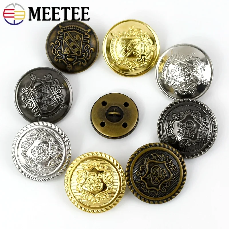 

10Pcs Meetee 12-30mm Metal Button Retro Hollow Copper Coat Jacket Shank Buttons DIY Clothing Decoration Buckle Sewing Accessory