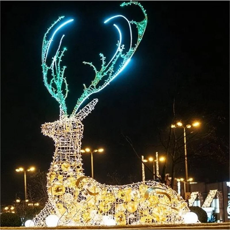 

custom.3D Large LED Lighted Holiday decorative Frame Deer Family motif light Indoor Outdoor Xmas Reindeer Decor Light