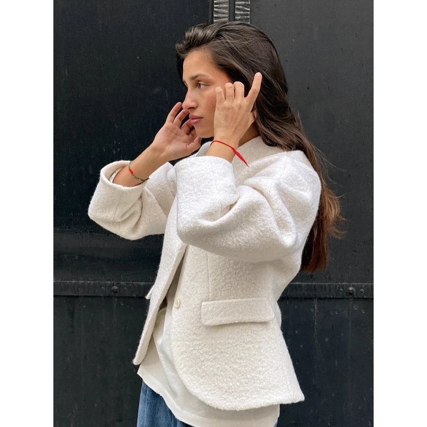 معطف صوفي نسائي من Thiened V-ne لون نقي صغير Fraance Sle توب لخريف وشتاء تصميم جديد للإحساس