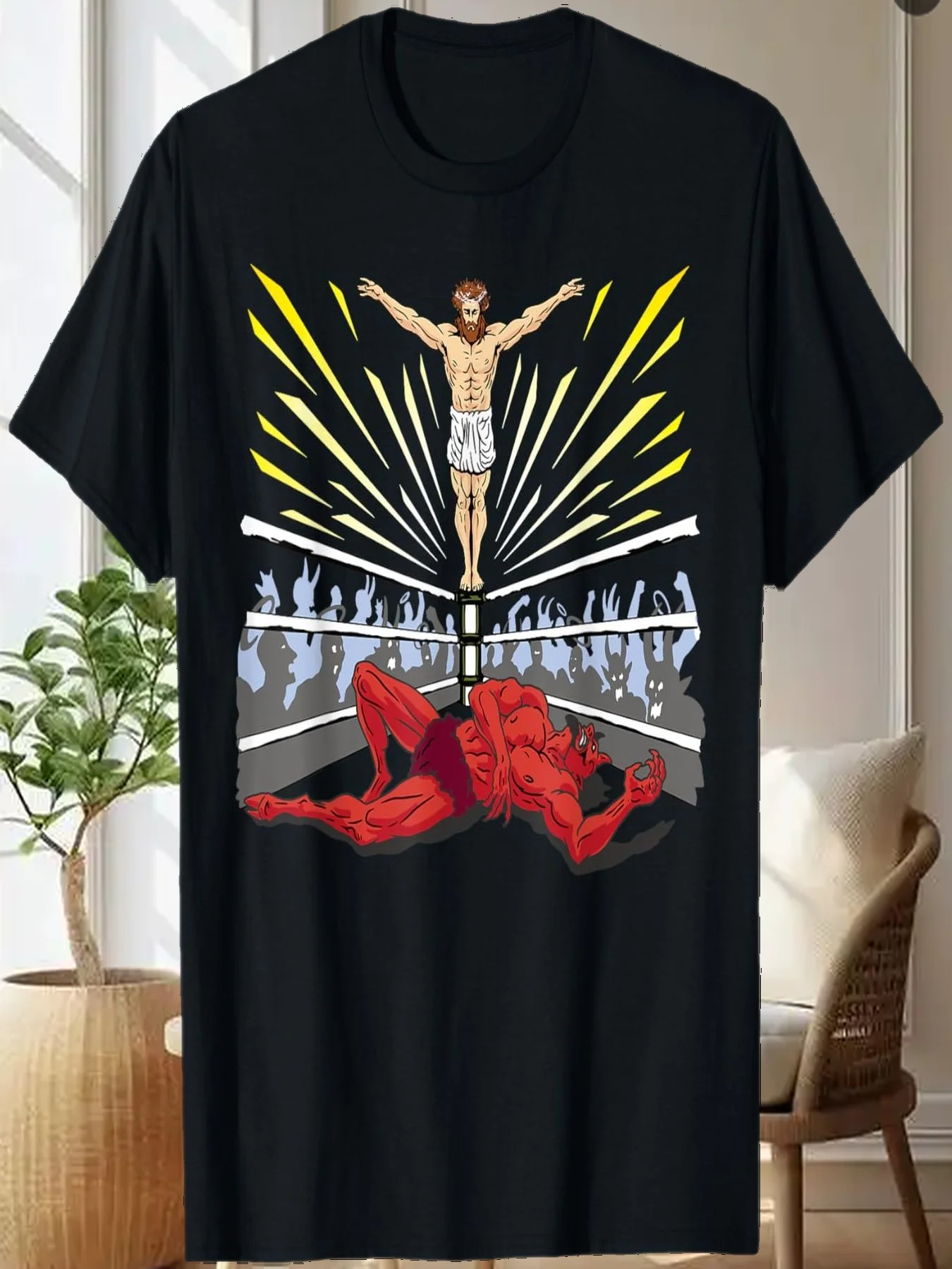 

Wrestling Costume Jesus Devil Comic Outfit Christian Graphic T-Shirt