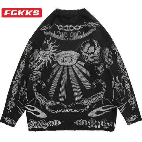 FGKKS 남성용 야외 캐주얼 스웨터, 순면 자수 패션 풀오버, 하이 퀄리티 디자인 스웨터, 2023