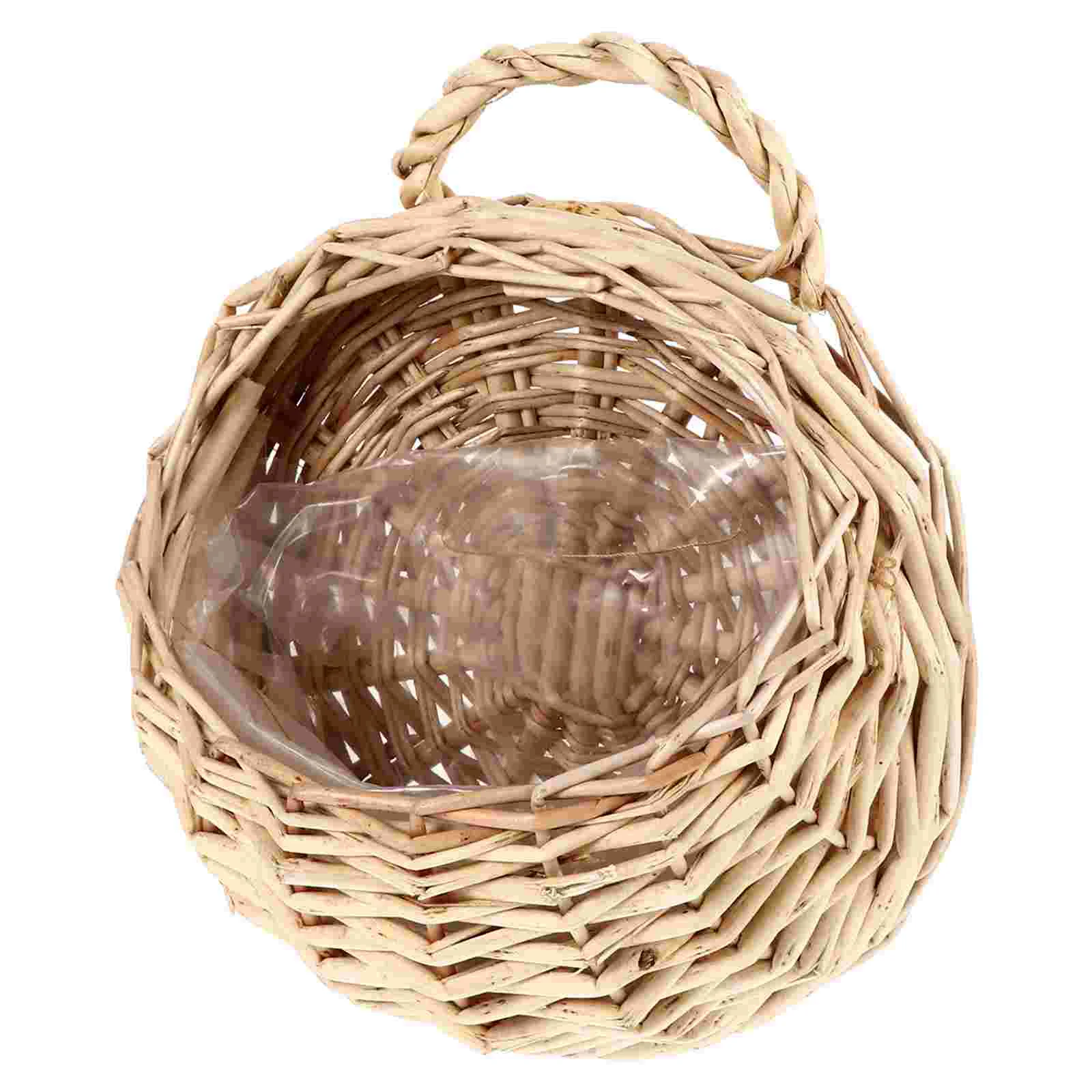 Round Hanging Wicker Planter Flower Basket Pots for Plants Handmade Flowerpot Beige